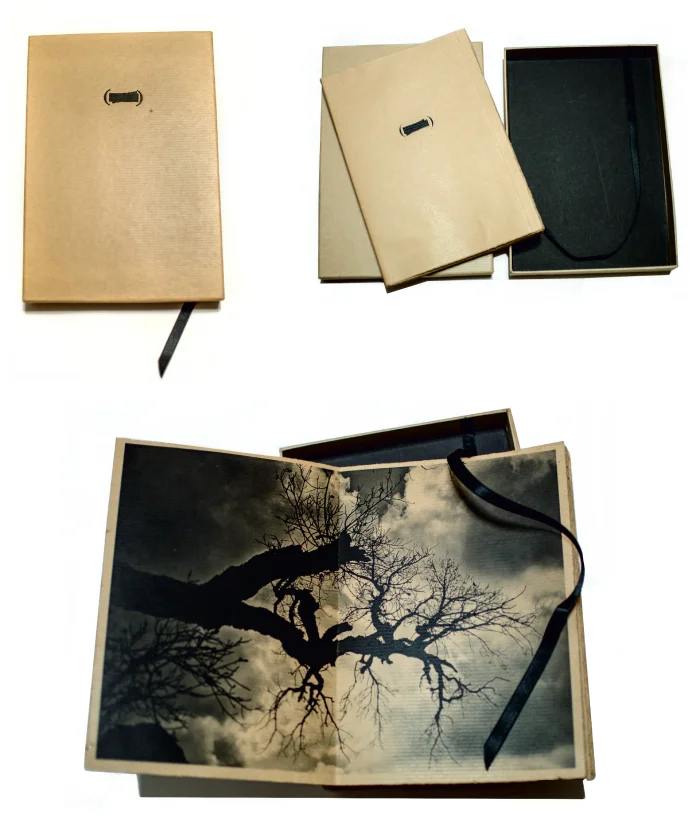 Caja, cubierta e interior del libro de artista Paréntesis de Gema Casas